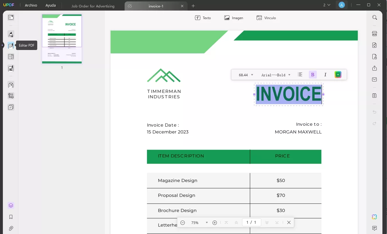 editar invoice