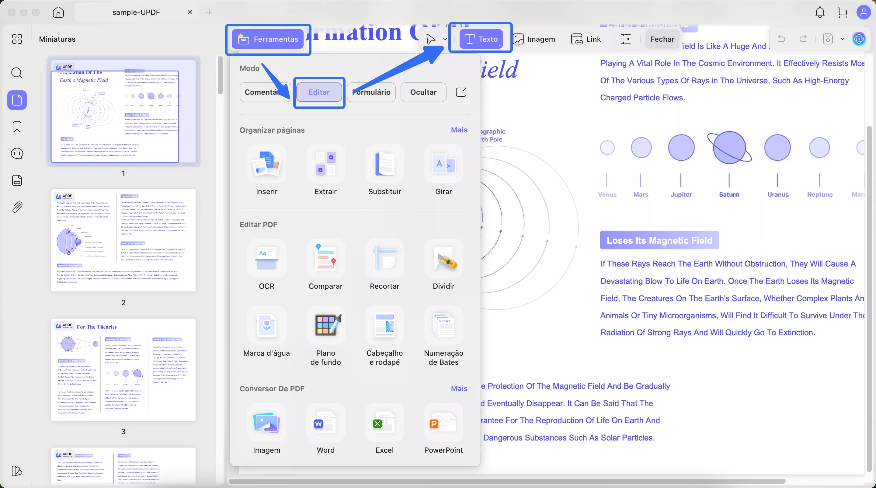 editar textos em pdf no updf