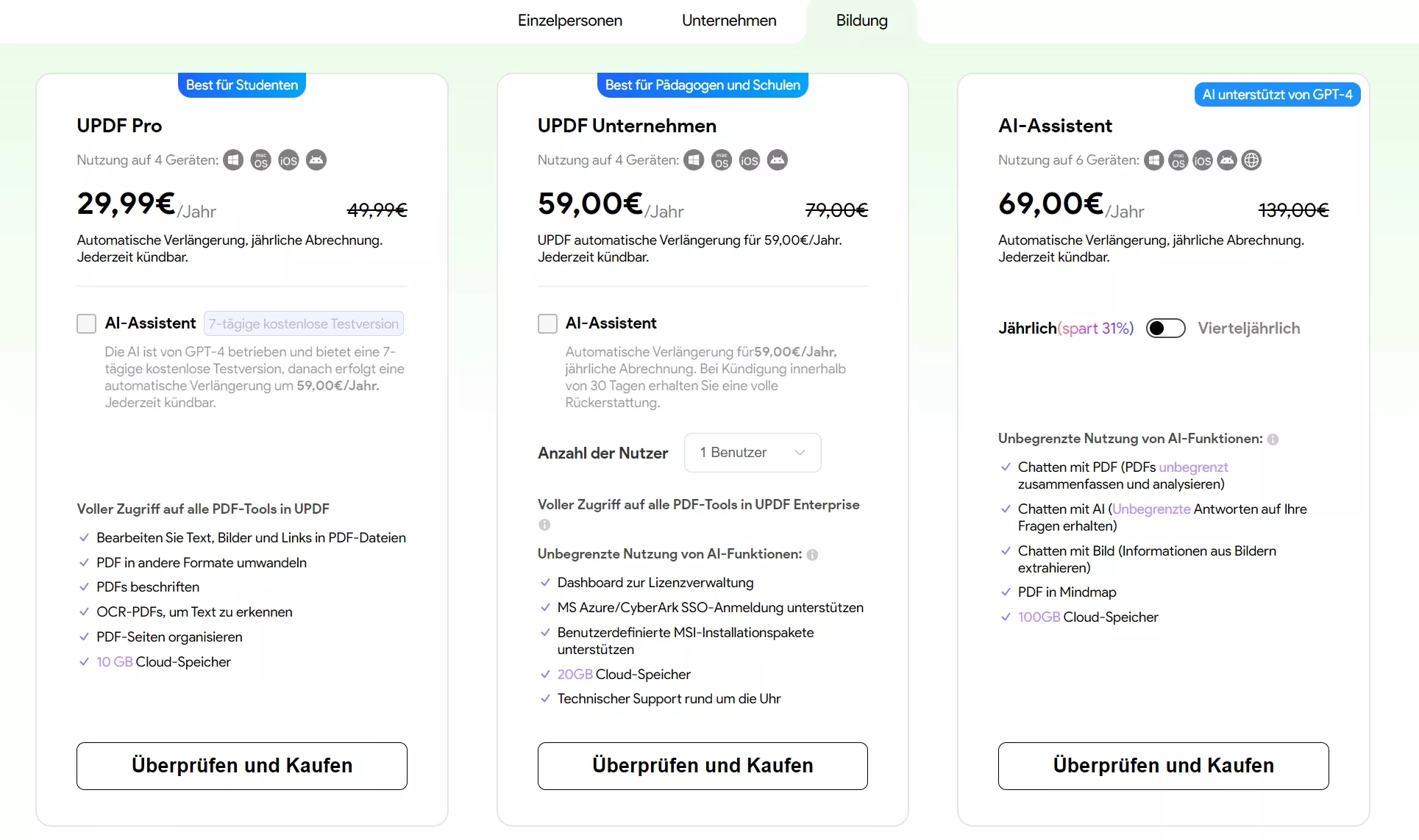 UPDF-Preis für Studenten