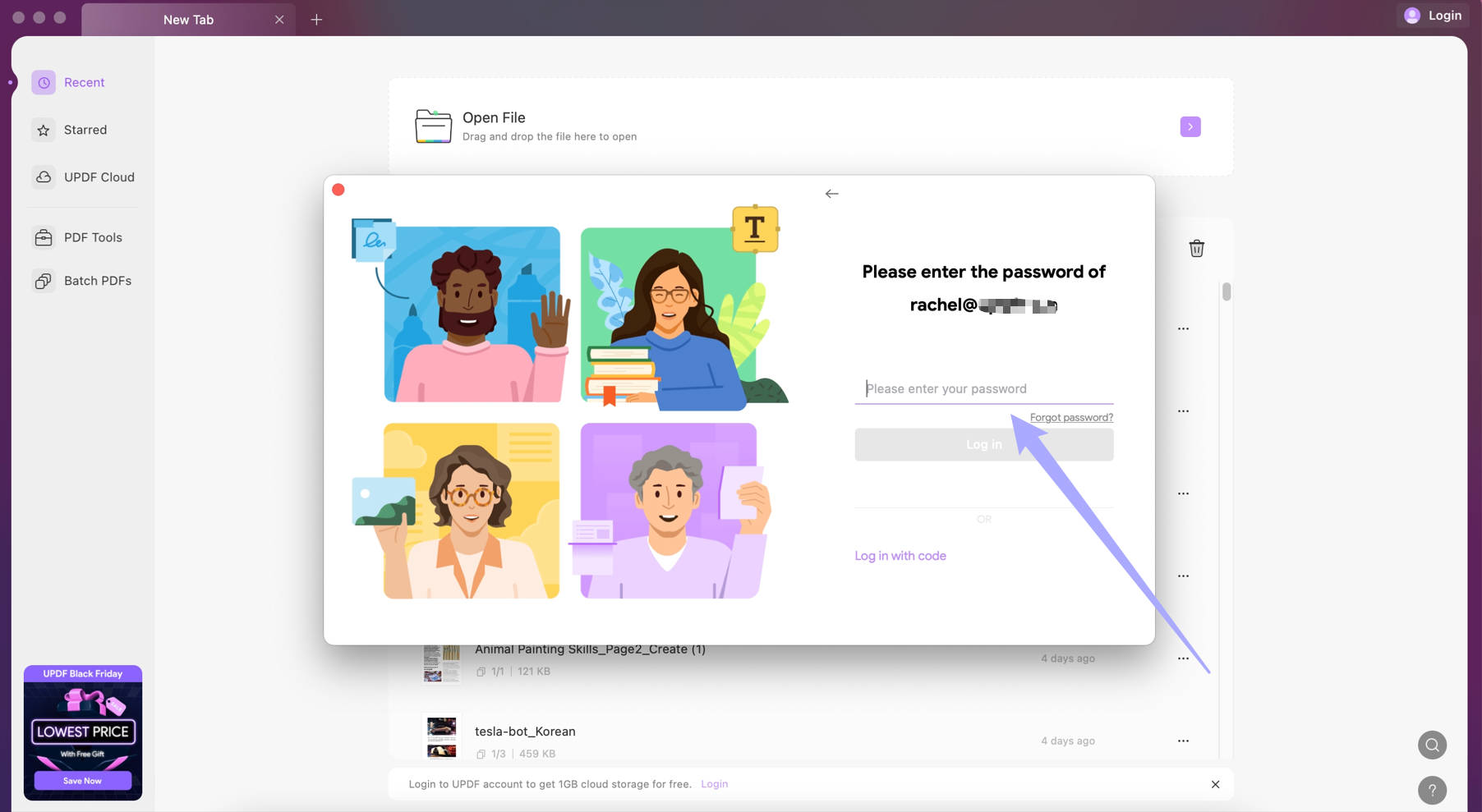 digite a senha para fazer login com o UPDF no Mac