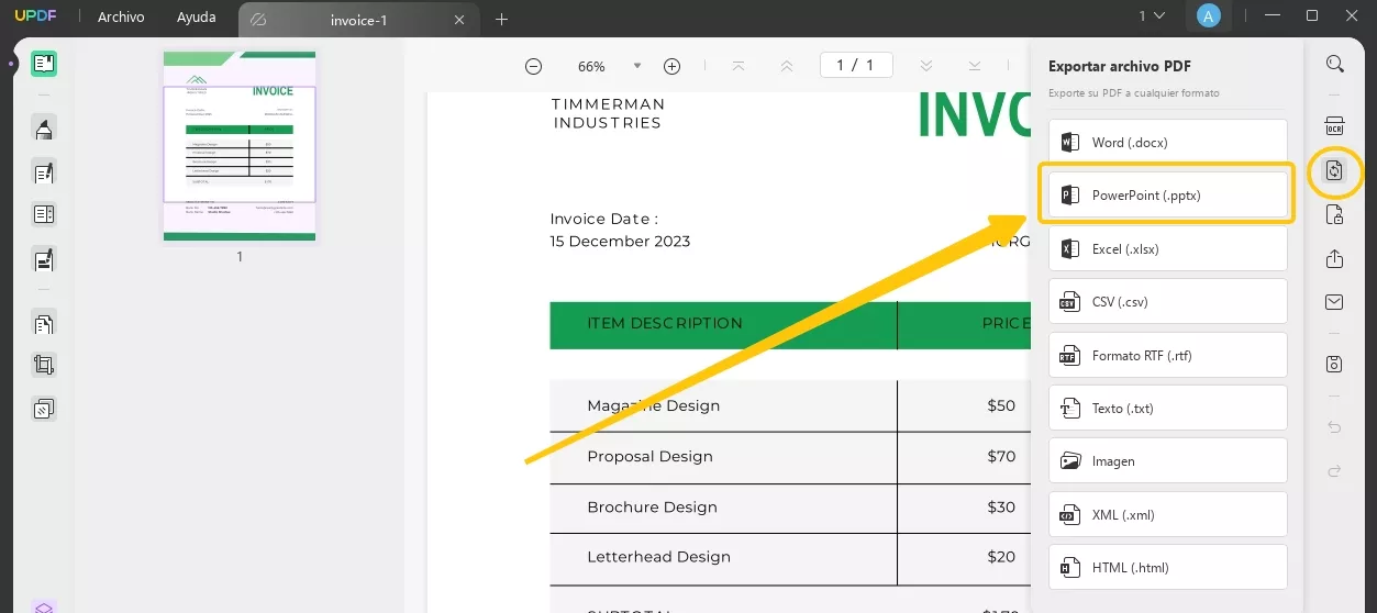 exportar archivo pdf como powerpoint
