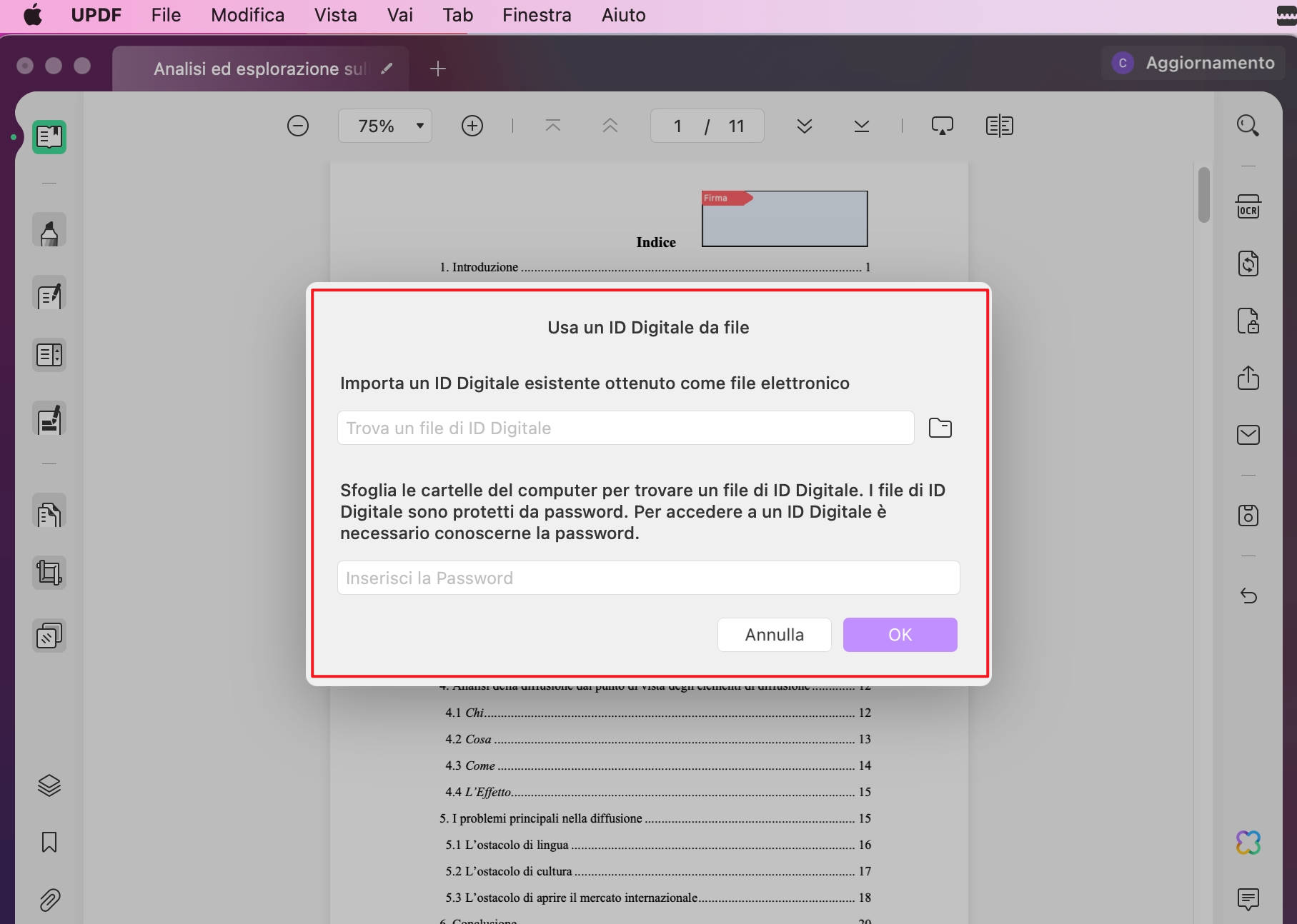 Aggiungere una firma digitale su PDF per Mac