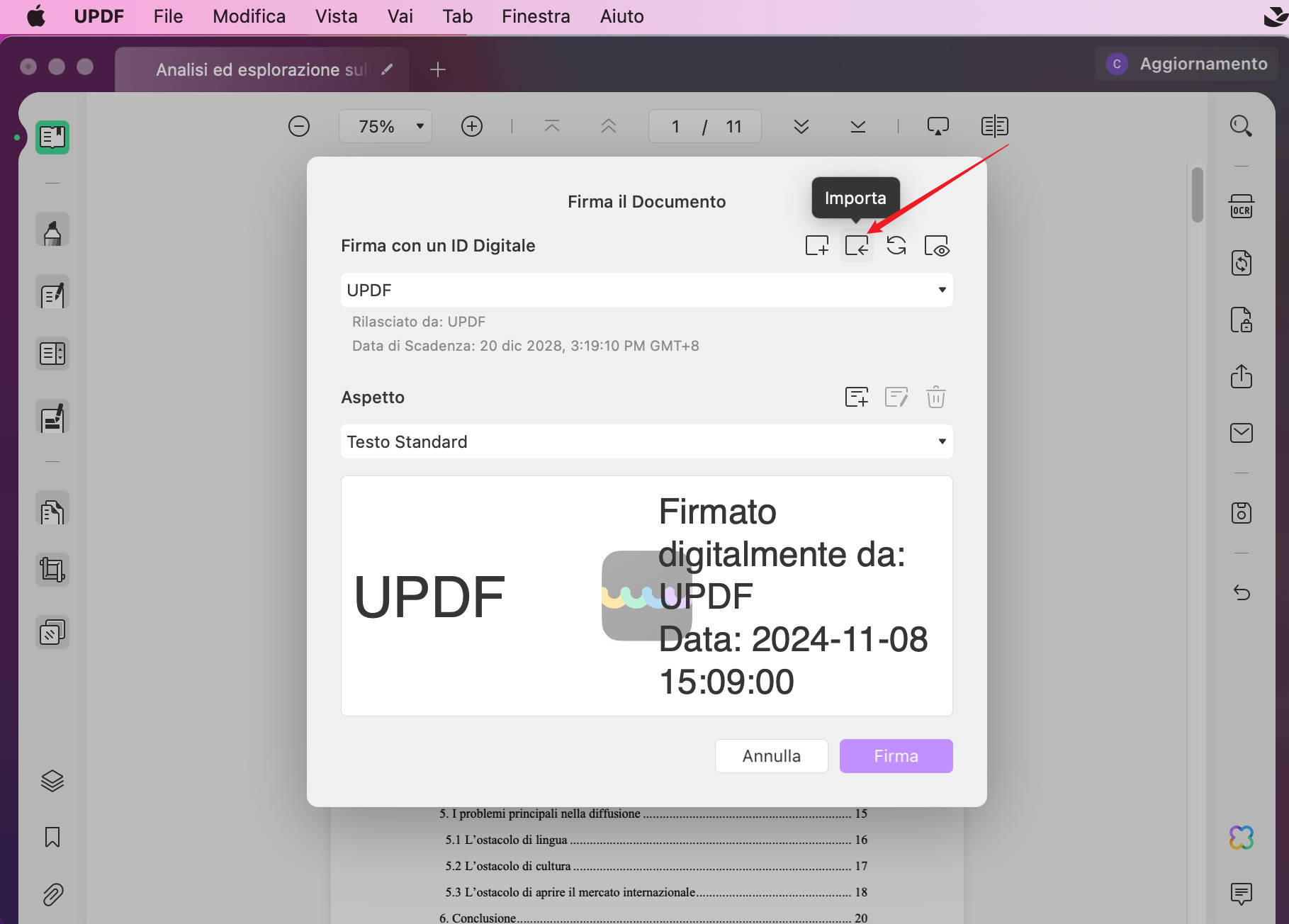 Aggiungere una firma digitale su PDF per Mac