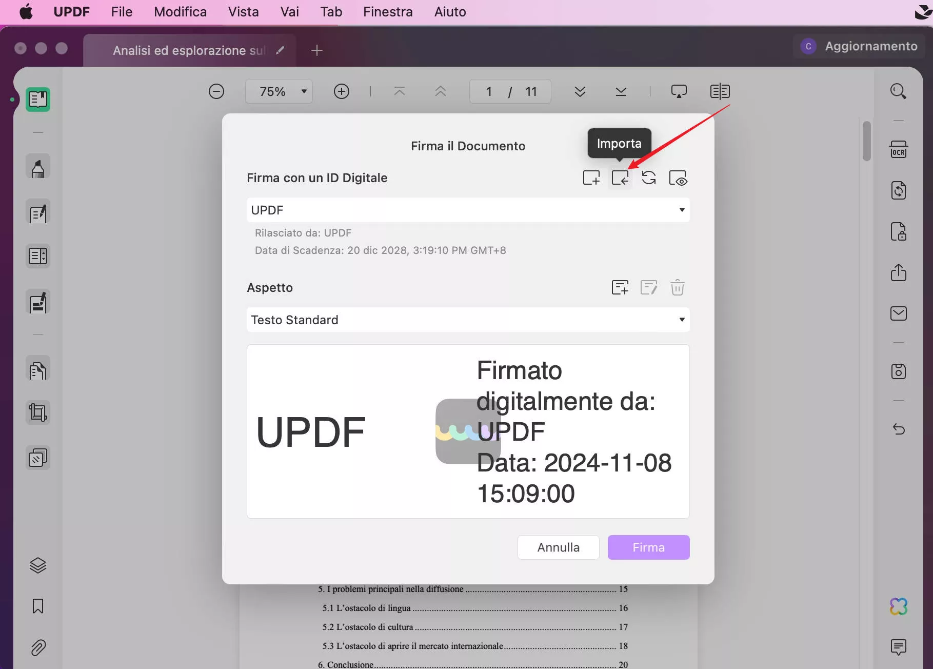 Aggiungere una firma digitale su PDF per Mac