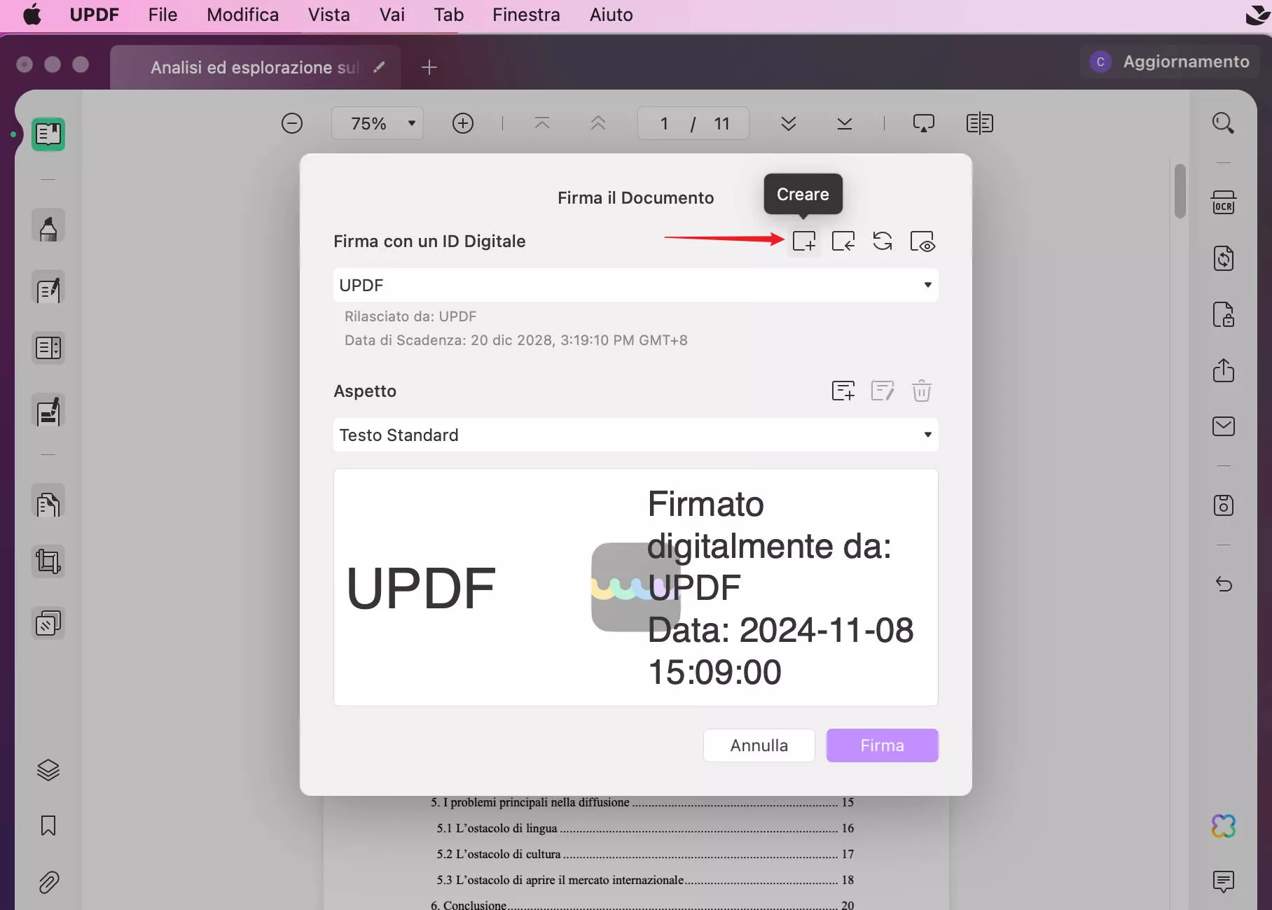 Aggiungere una firma digitale su PDF per Mac