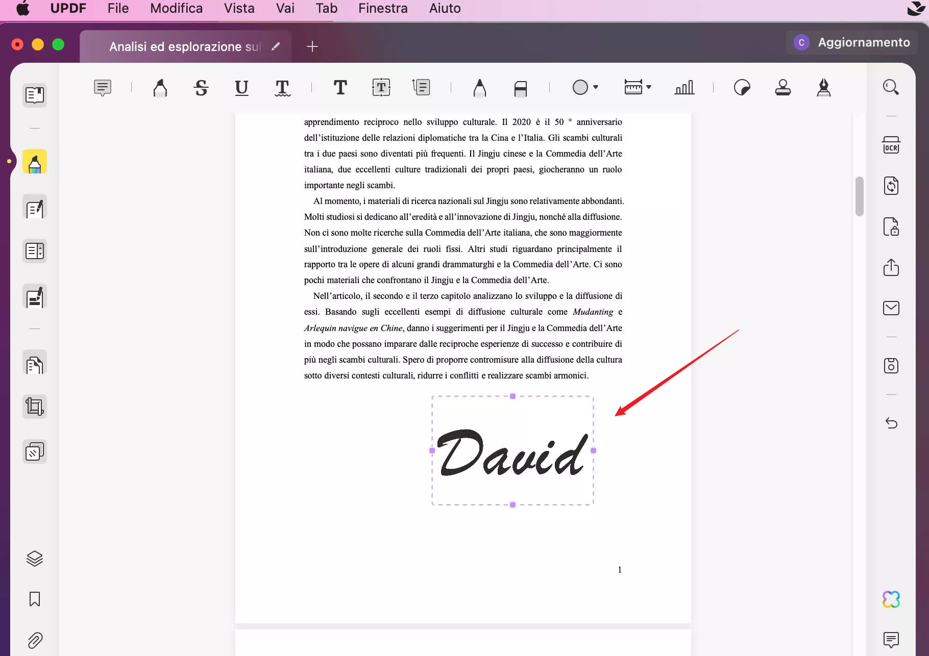 Aggiungere una firma elettronica in PDF su Mac