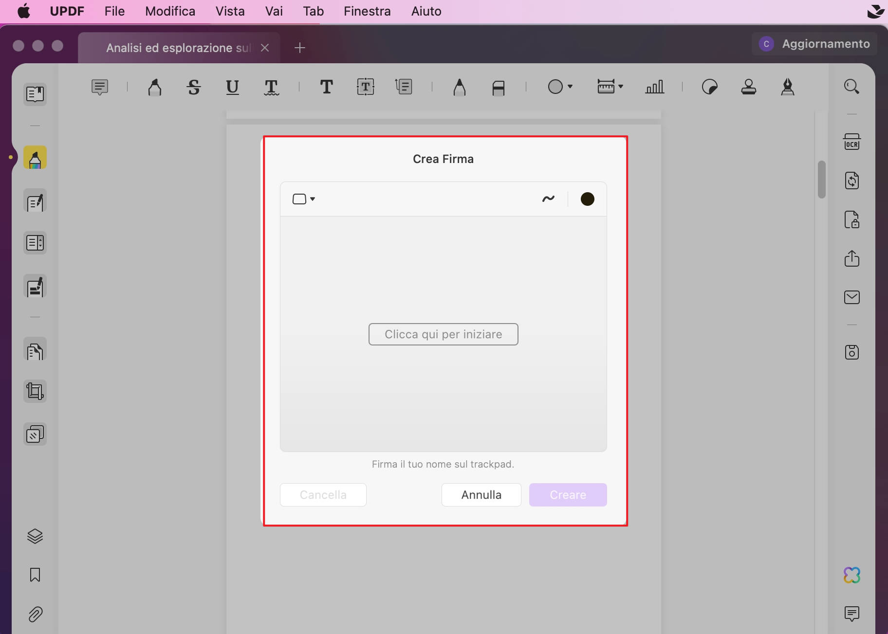 Aggiungere una firma elettronica in PDF su Mac