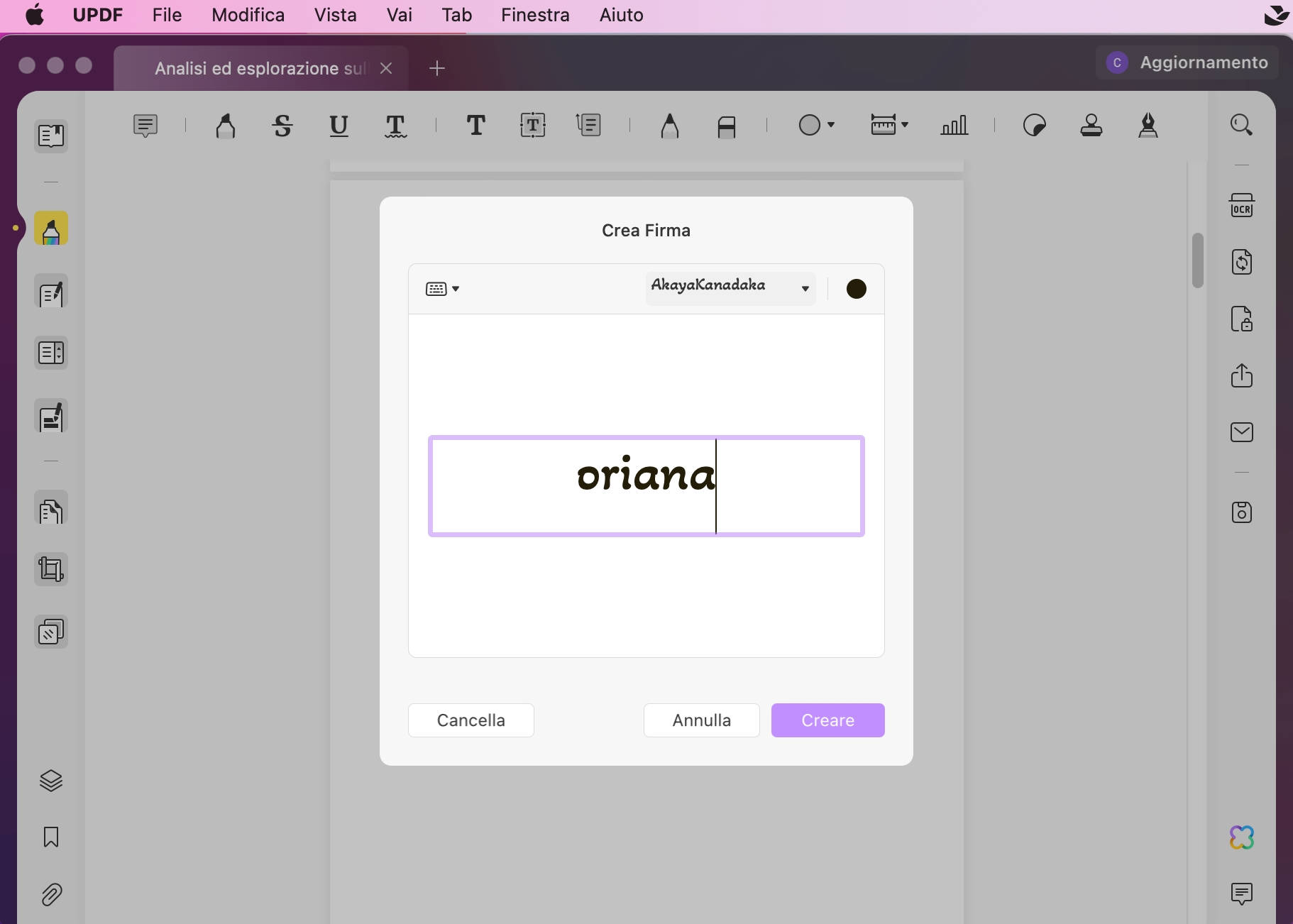 Aggiungere una firma elettronica in PDF su Mac