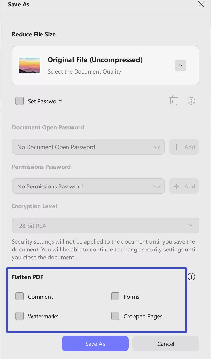 flatten pdf updf windows