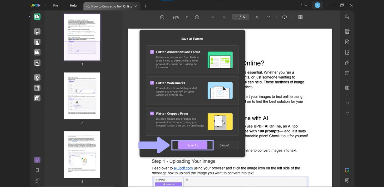 flatten pdf with updf