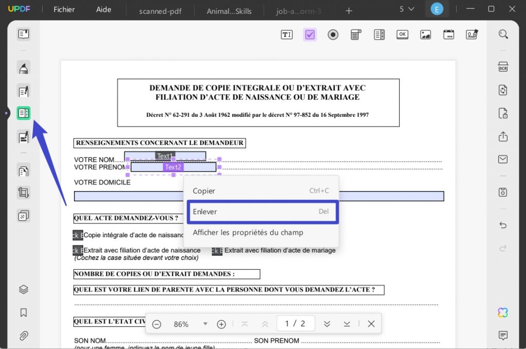Retirer Document.pdf Comment supprimer les champs remplissables de PDF | UPDF