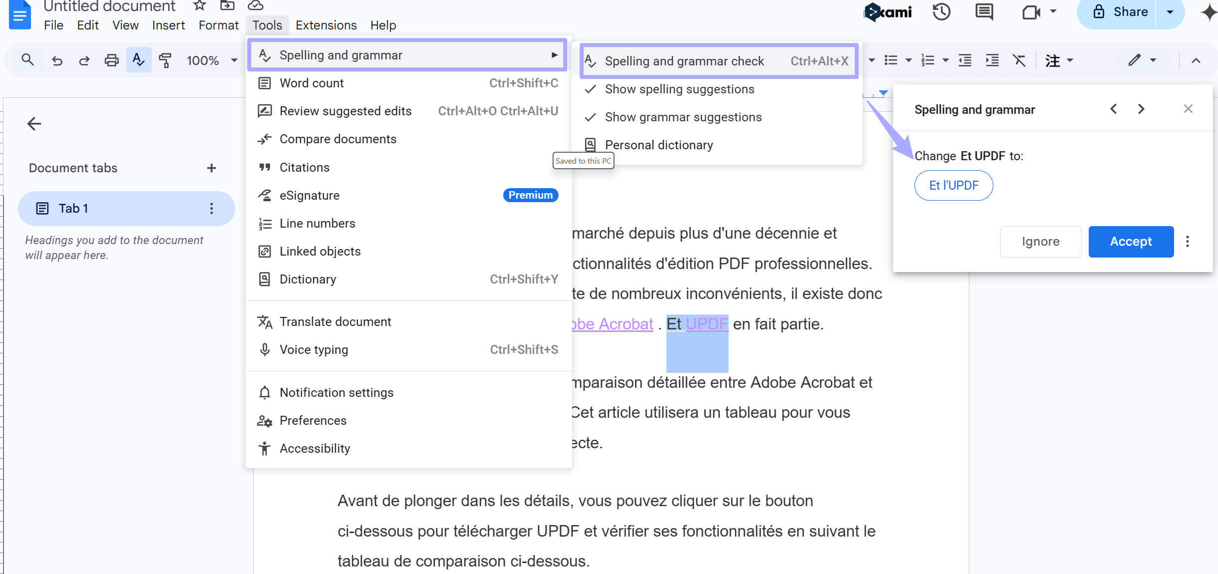 google docs french grammar checker