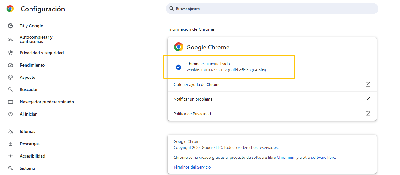 información de google chrome