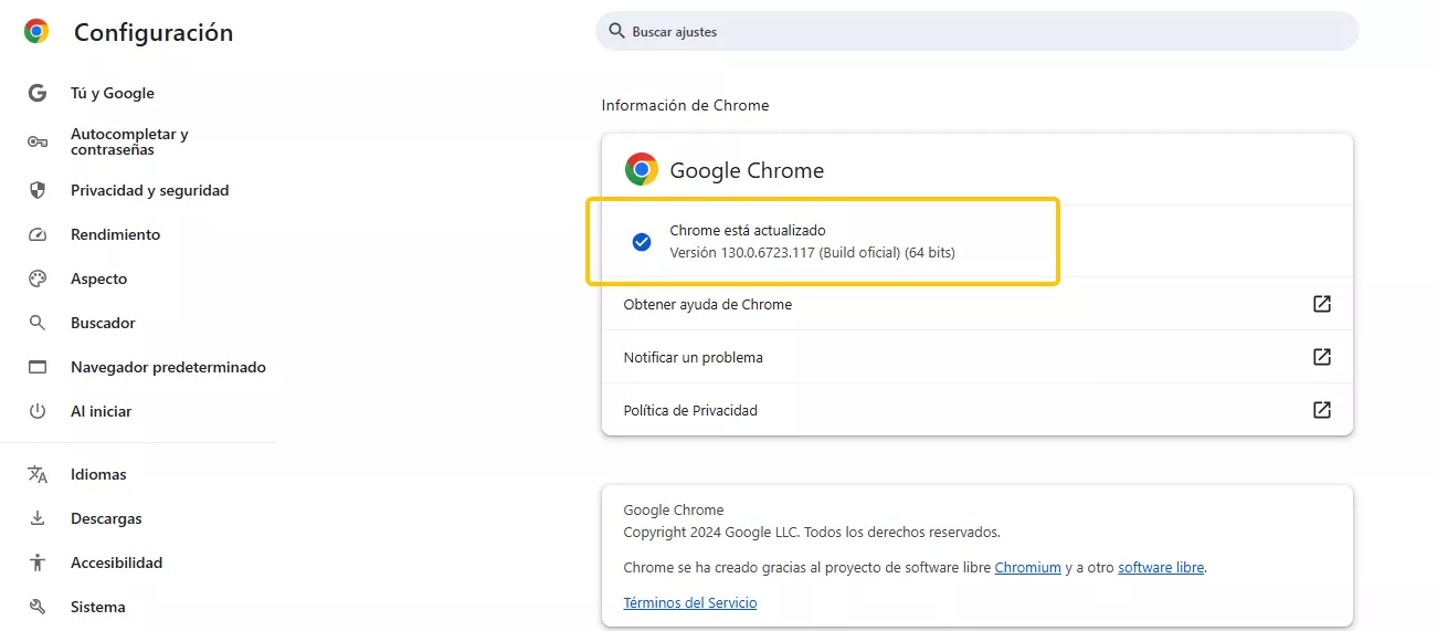 información de google chrome