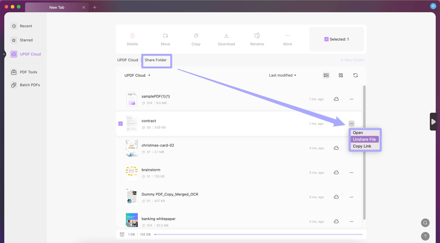 Manage share folder in UPDF Cloud on Mac