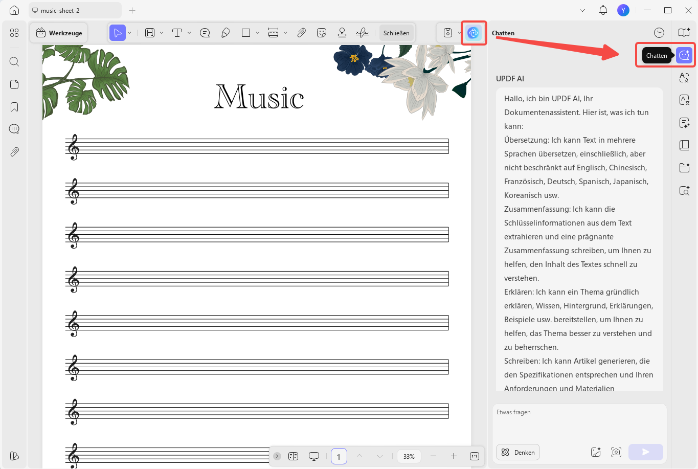 Notenblätter aus PDF abspielen updf