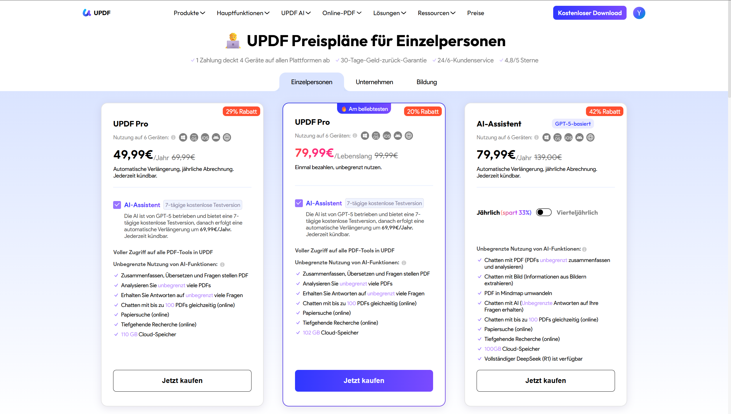 Wählen Sie einen Tarif aus und klicken Sie auf „Jetzt kaufen“ updf