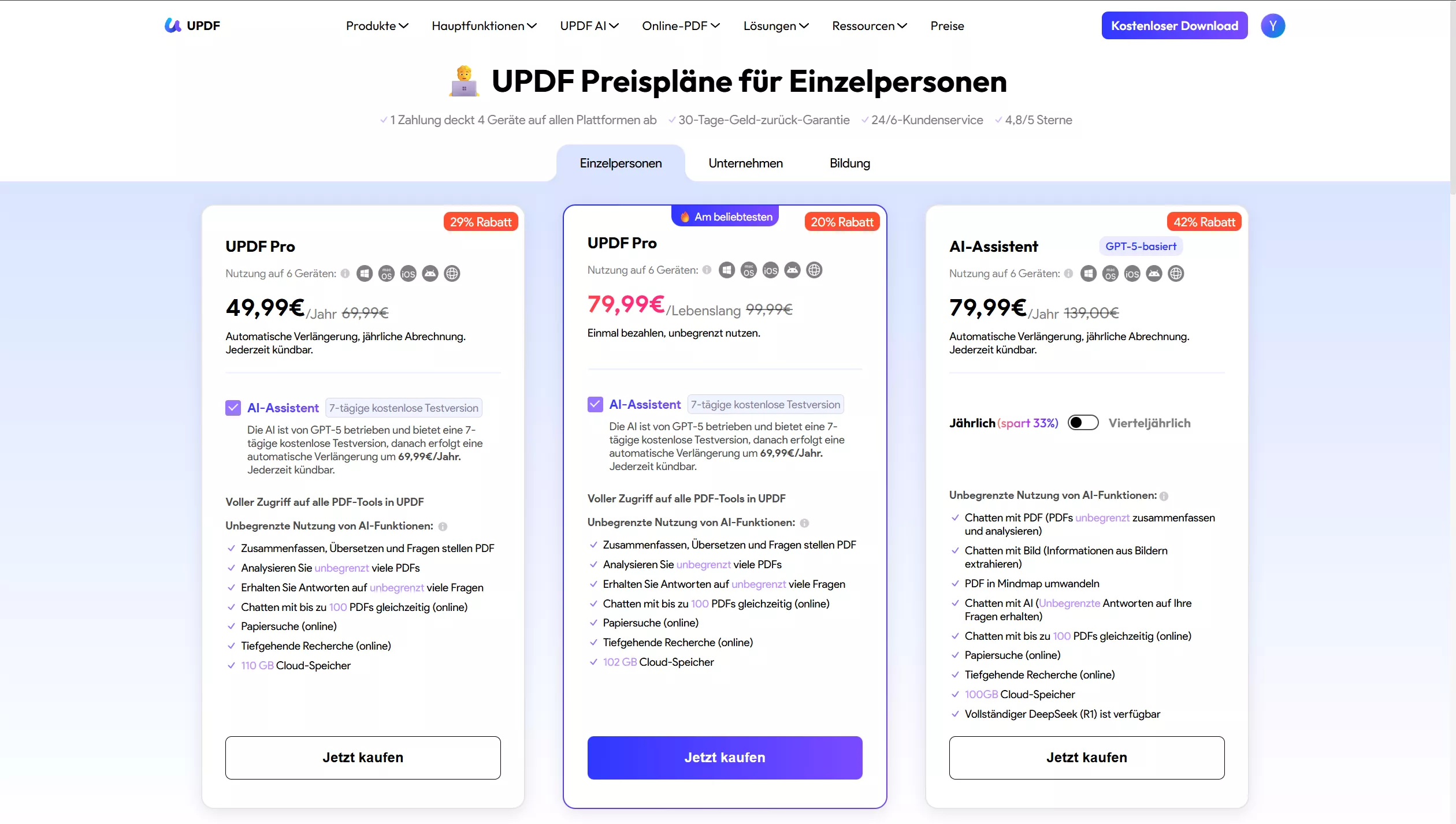 UPDF-Preisseite mit 10€ Rabatt