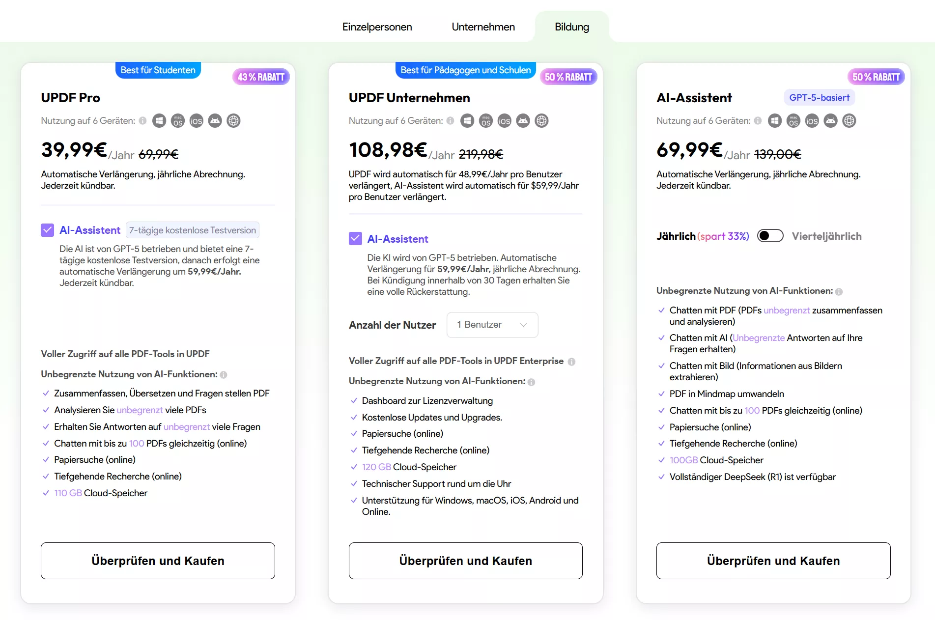UPDF-Preis für Studenten