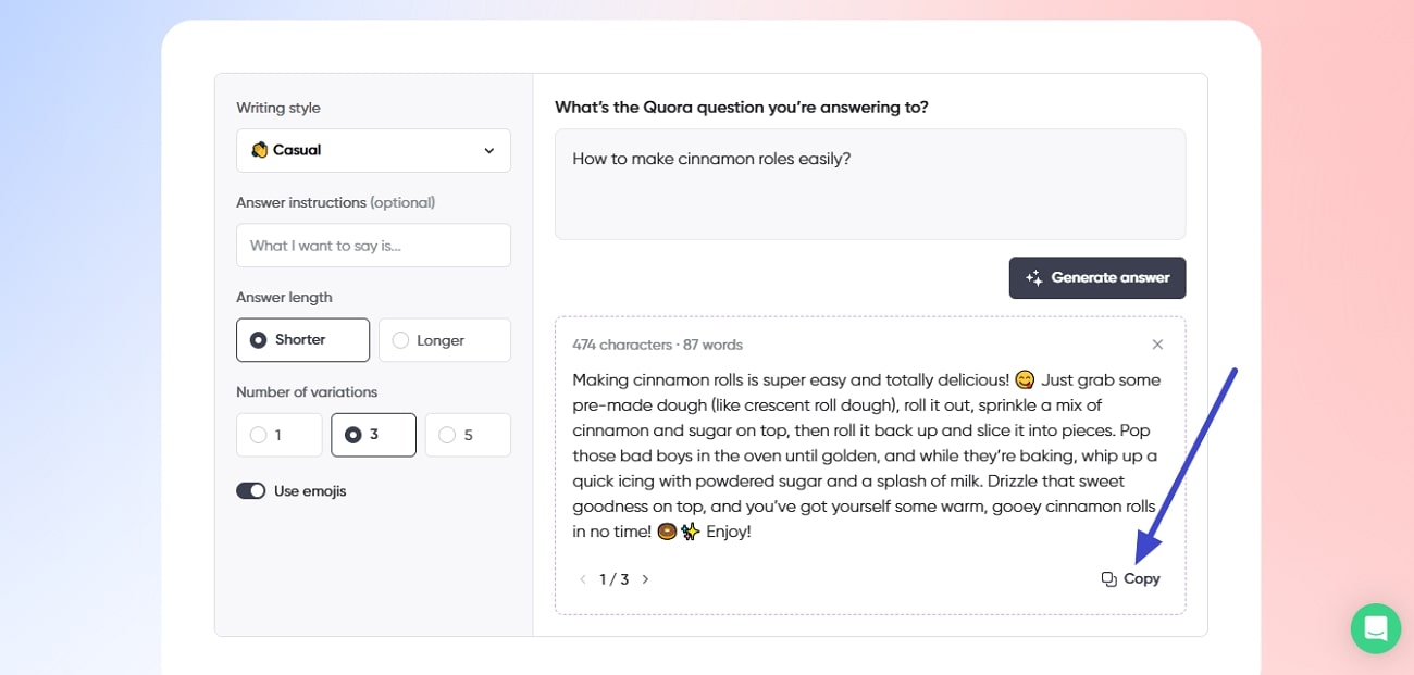 hit copy icon to save results