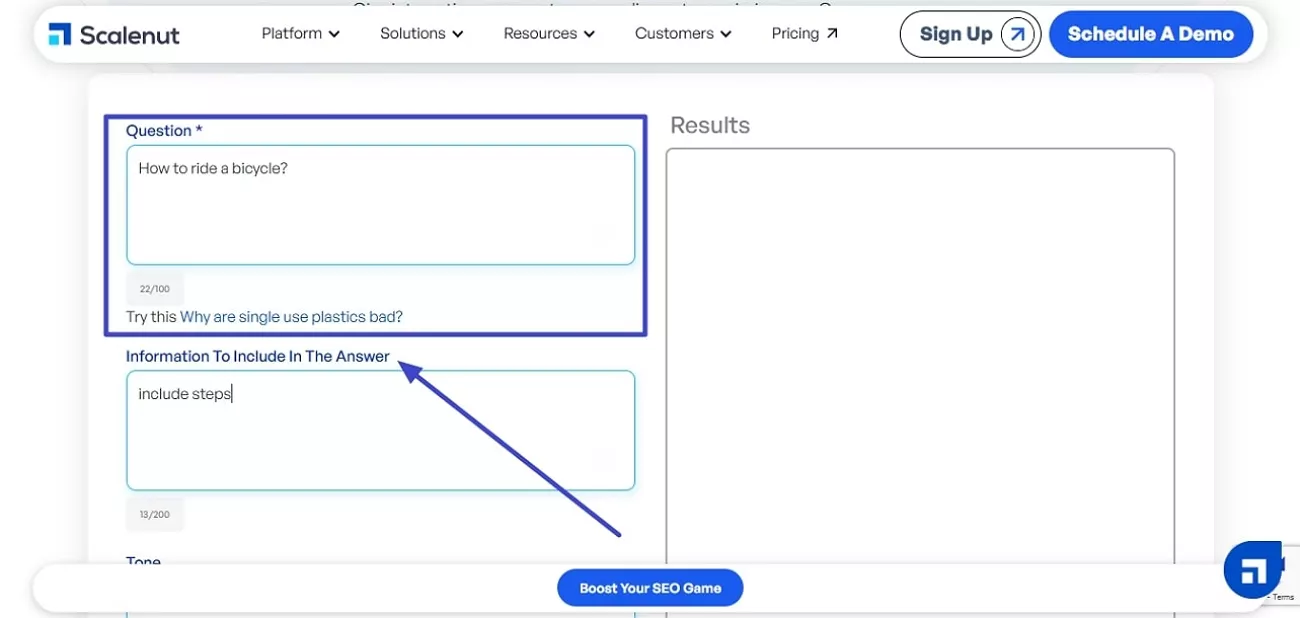 add question in scalenut