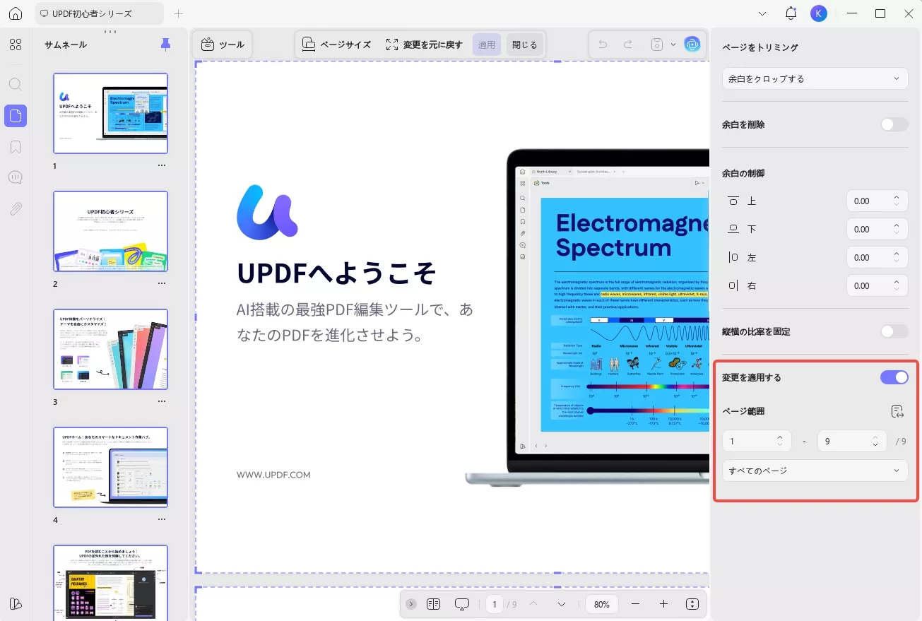 変更を適用するページを設定する