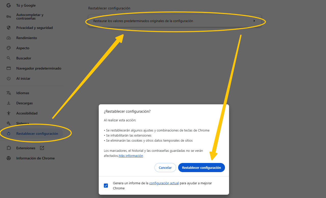 restablecer configuración