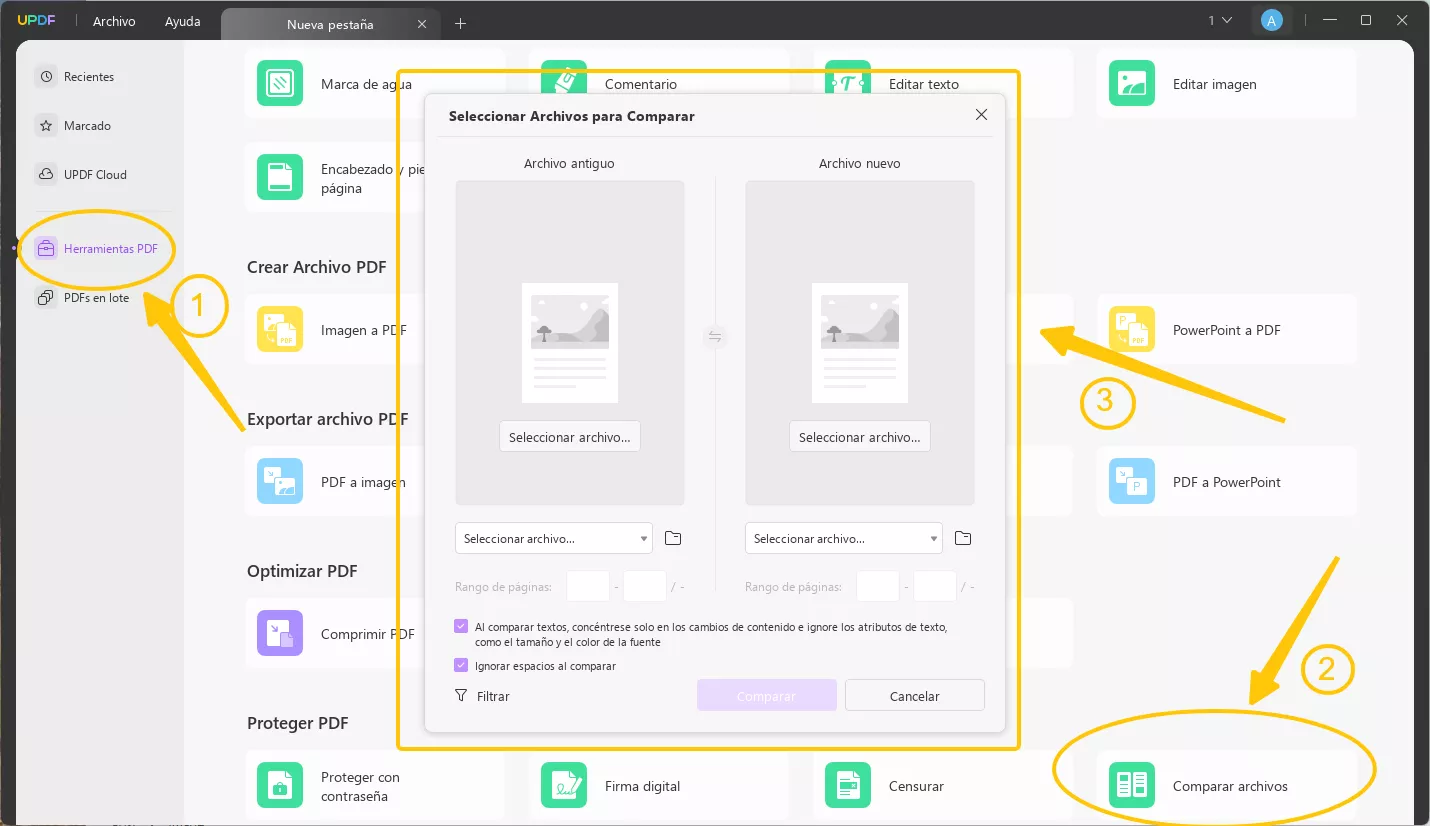 seleccionar archivos para comparar