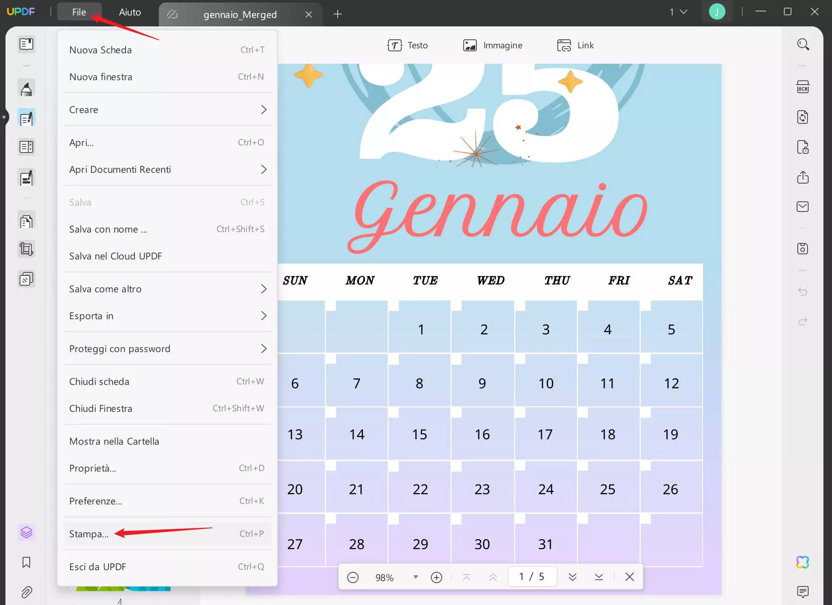 Stampare il Calendario e il Planner 2025