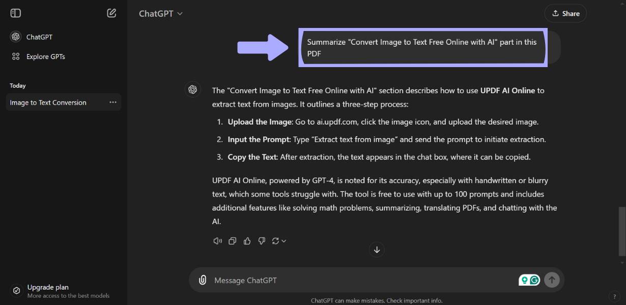 summarize the selected section in chatgpt