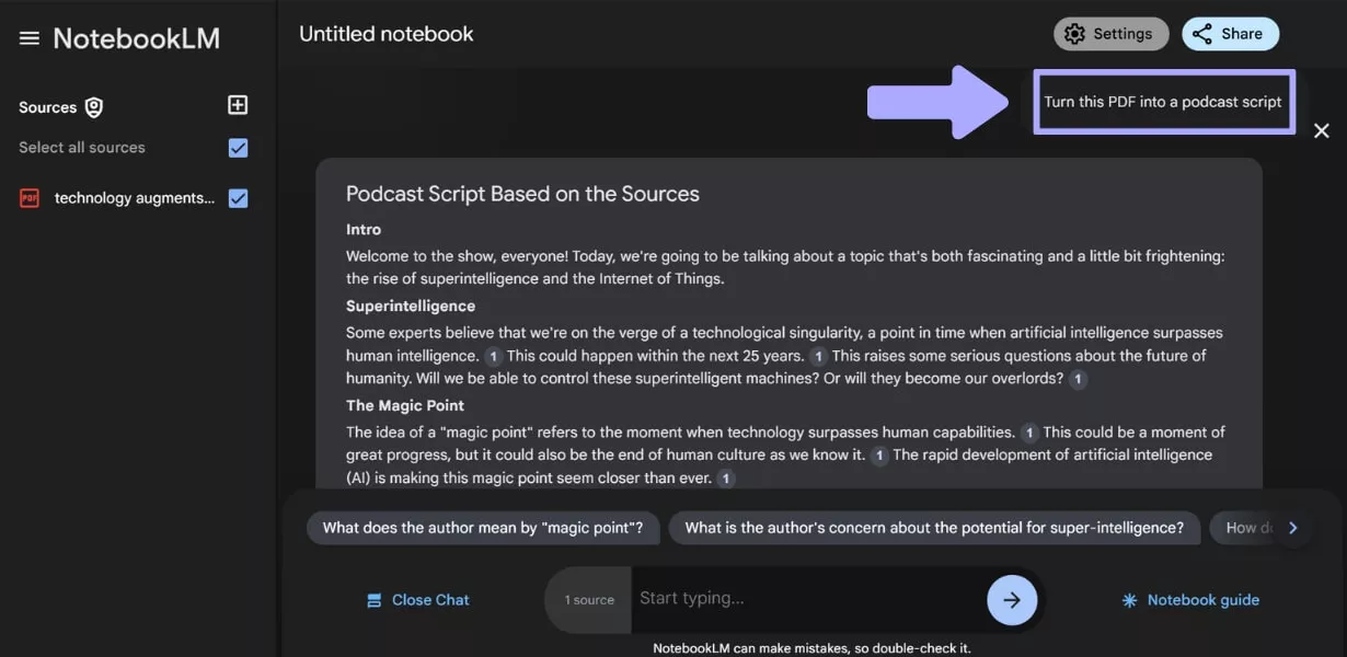 turn this pdf into podcast with notebooklm