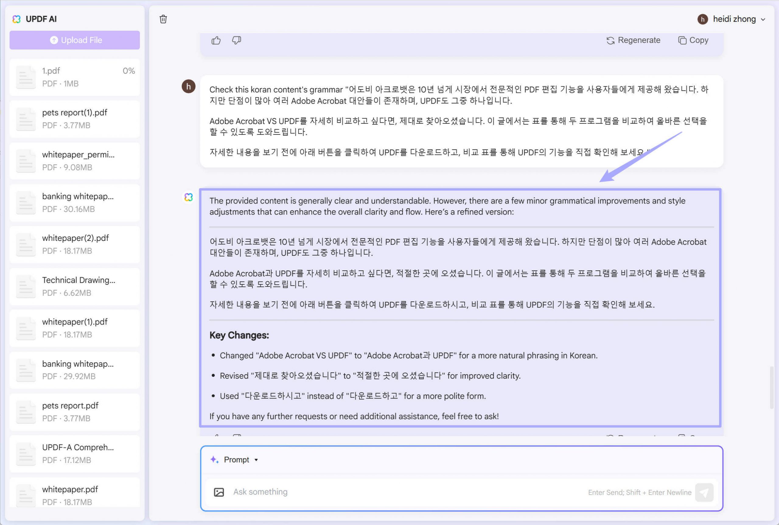 check the grammar in korean with updf ai online