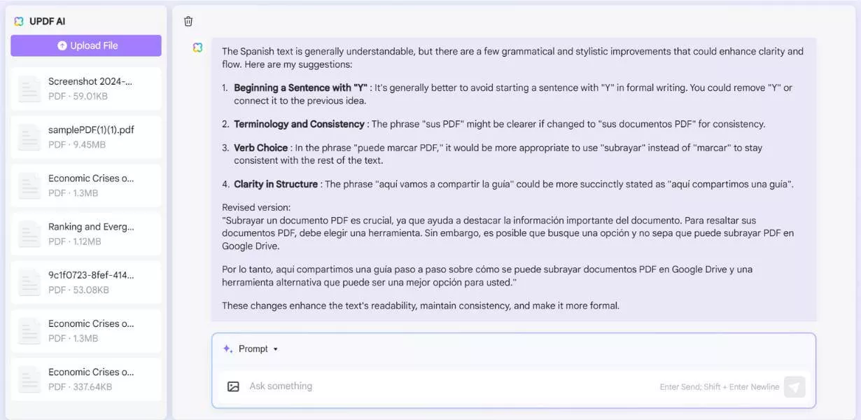 updf ai spanish grammar checker