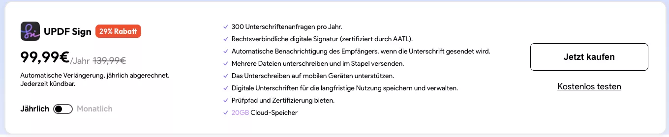 Kontrollkästchen in pdf einfügenKlick auf Preisseite updf-Zeichen