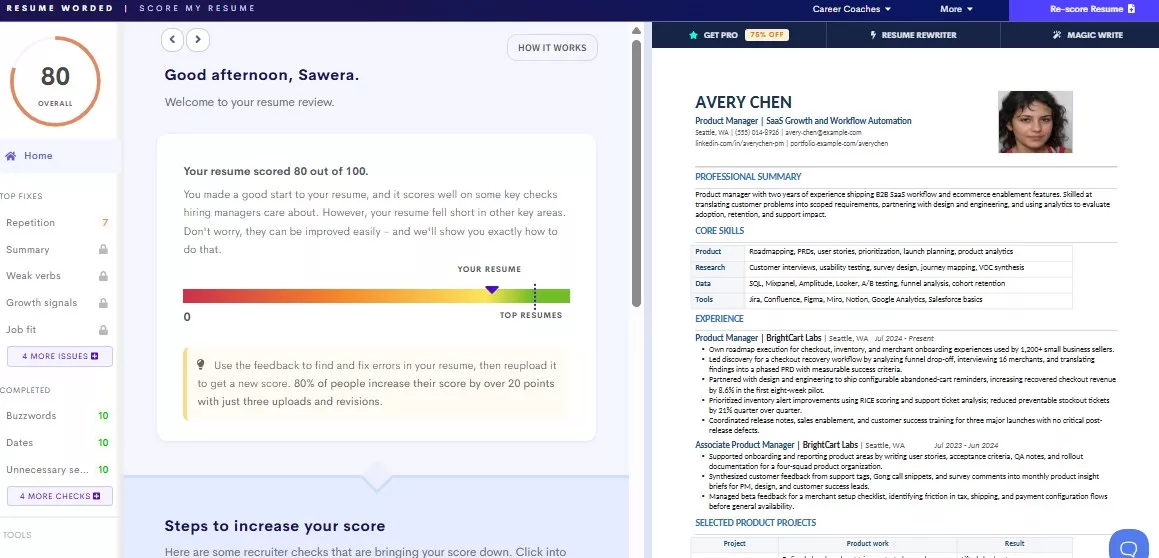 resume worded resume checker