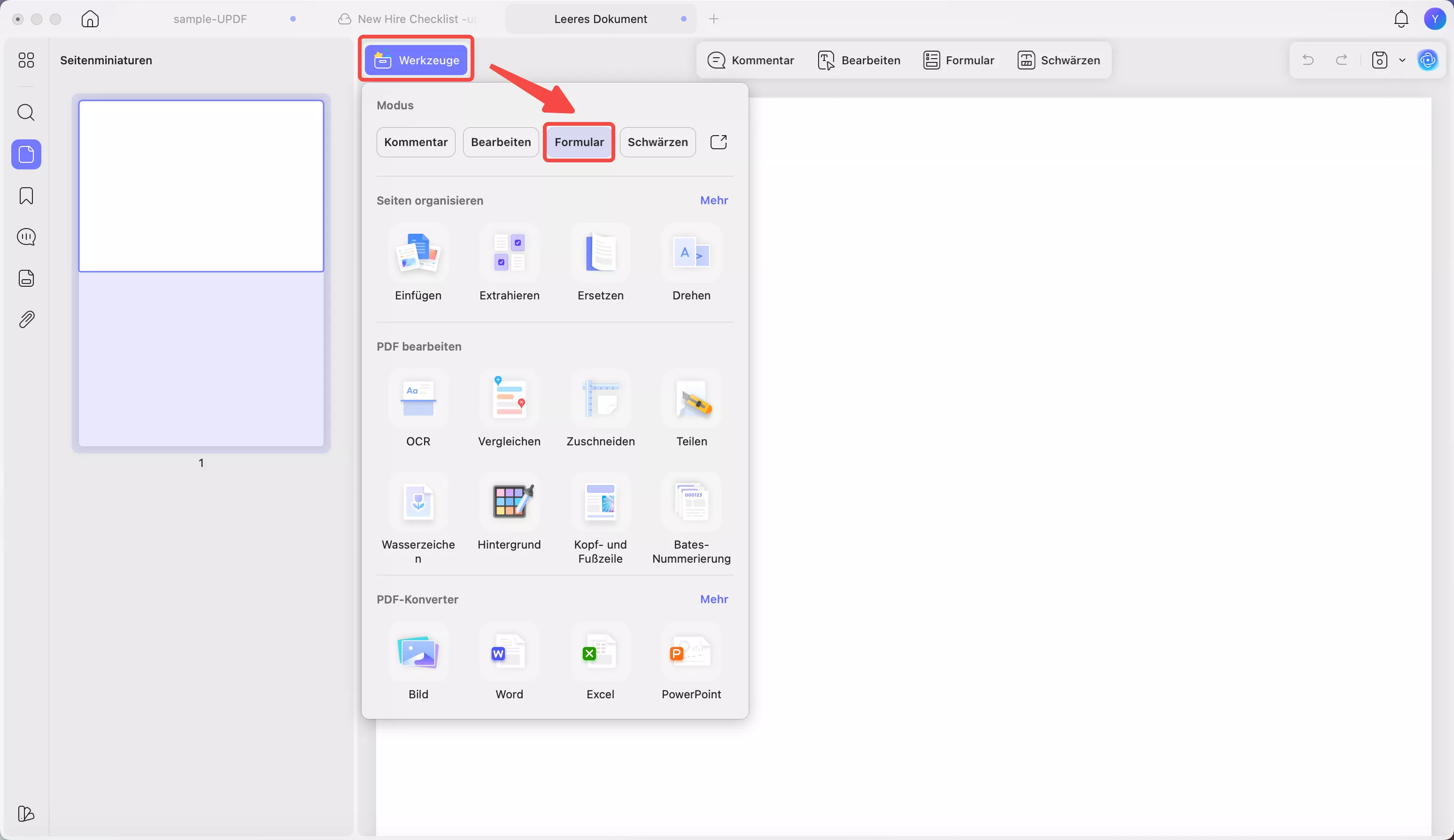 Werkzeuge > Formulare