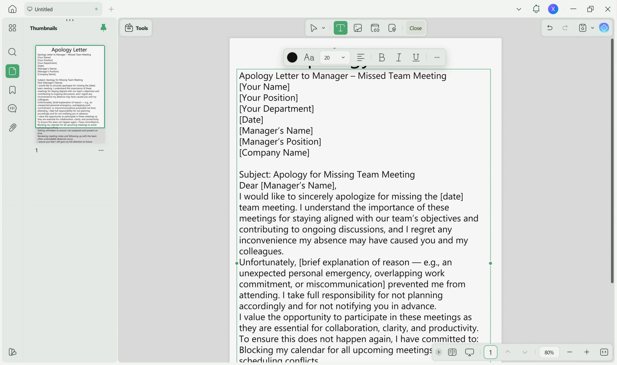 generate apology letter using UPDF AI