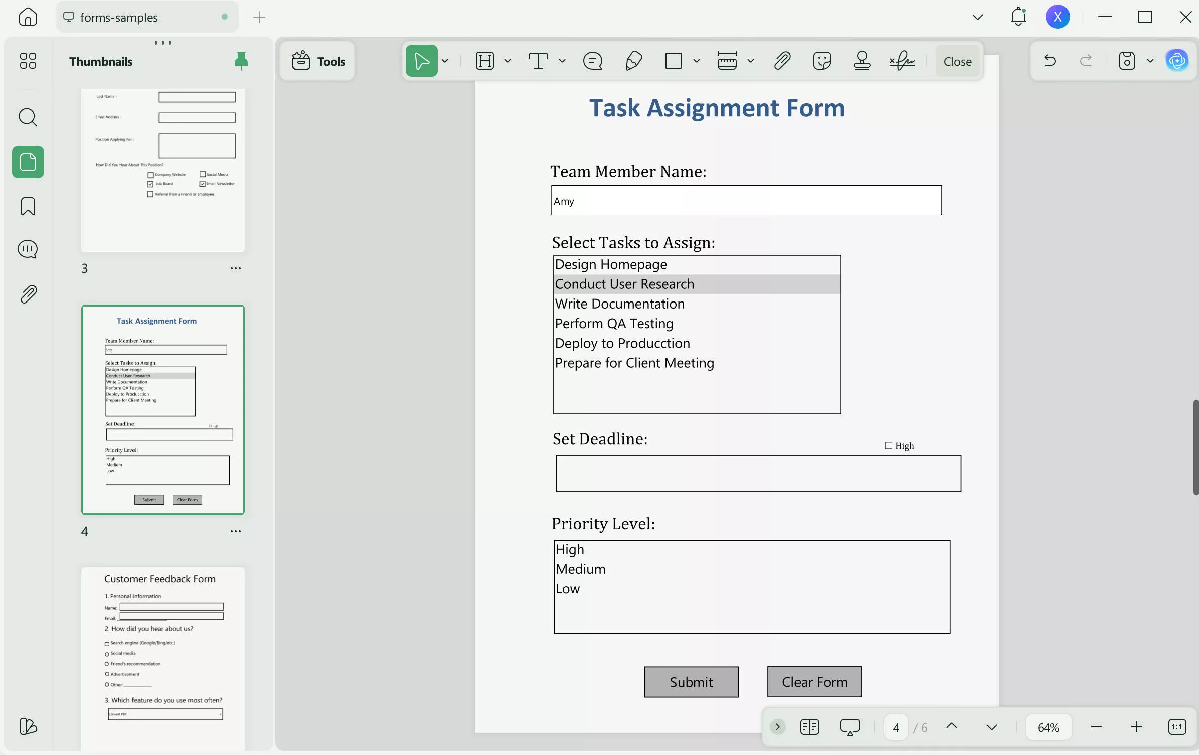 add details in pdf form