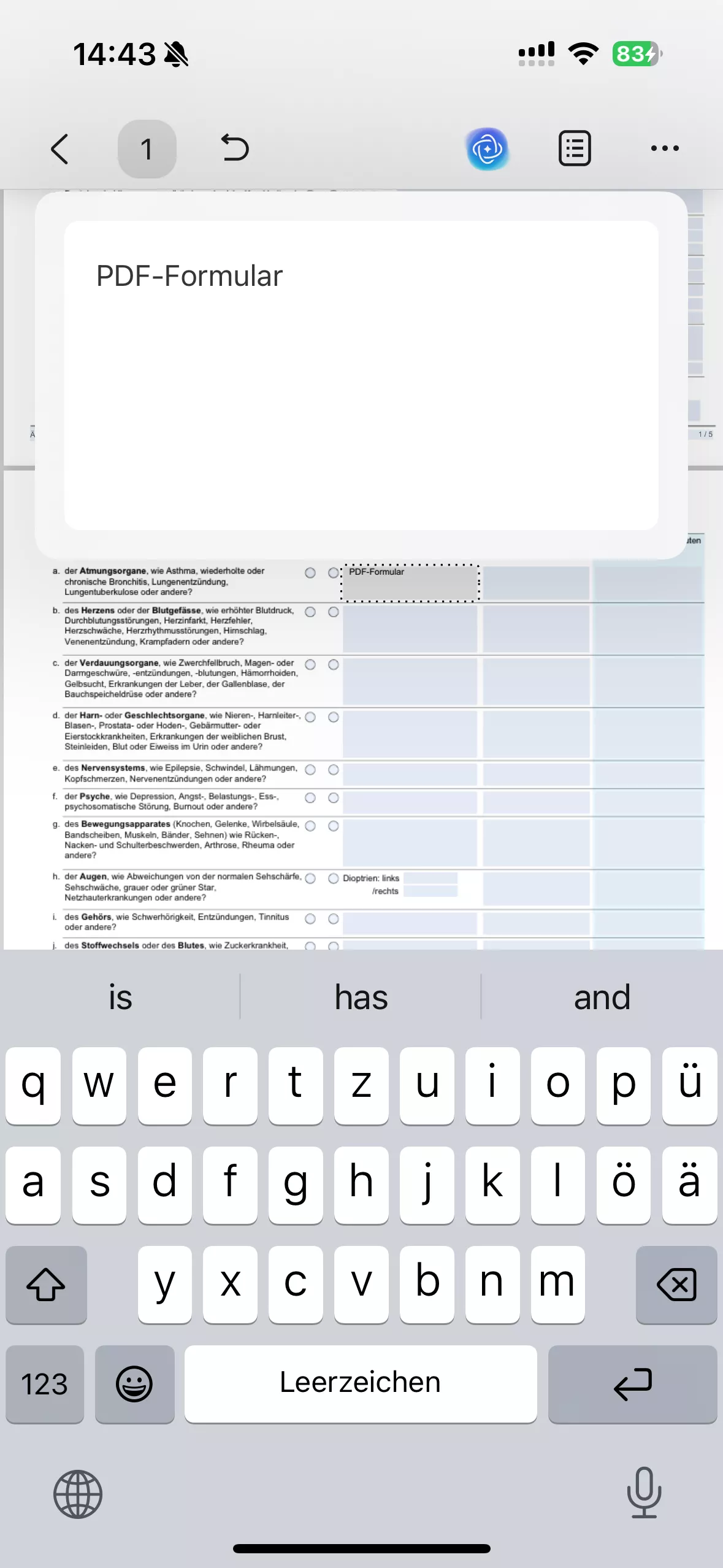 Tippen Sie auf ein beliebiges Feld und beginnen Sie mit der Eingabe.