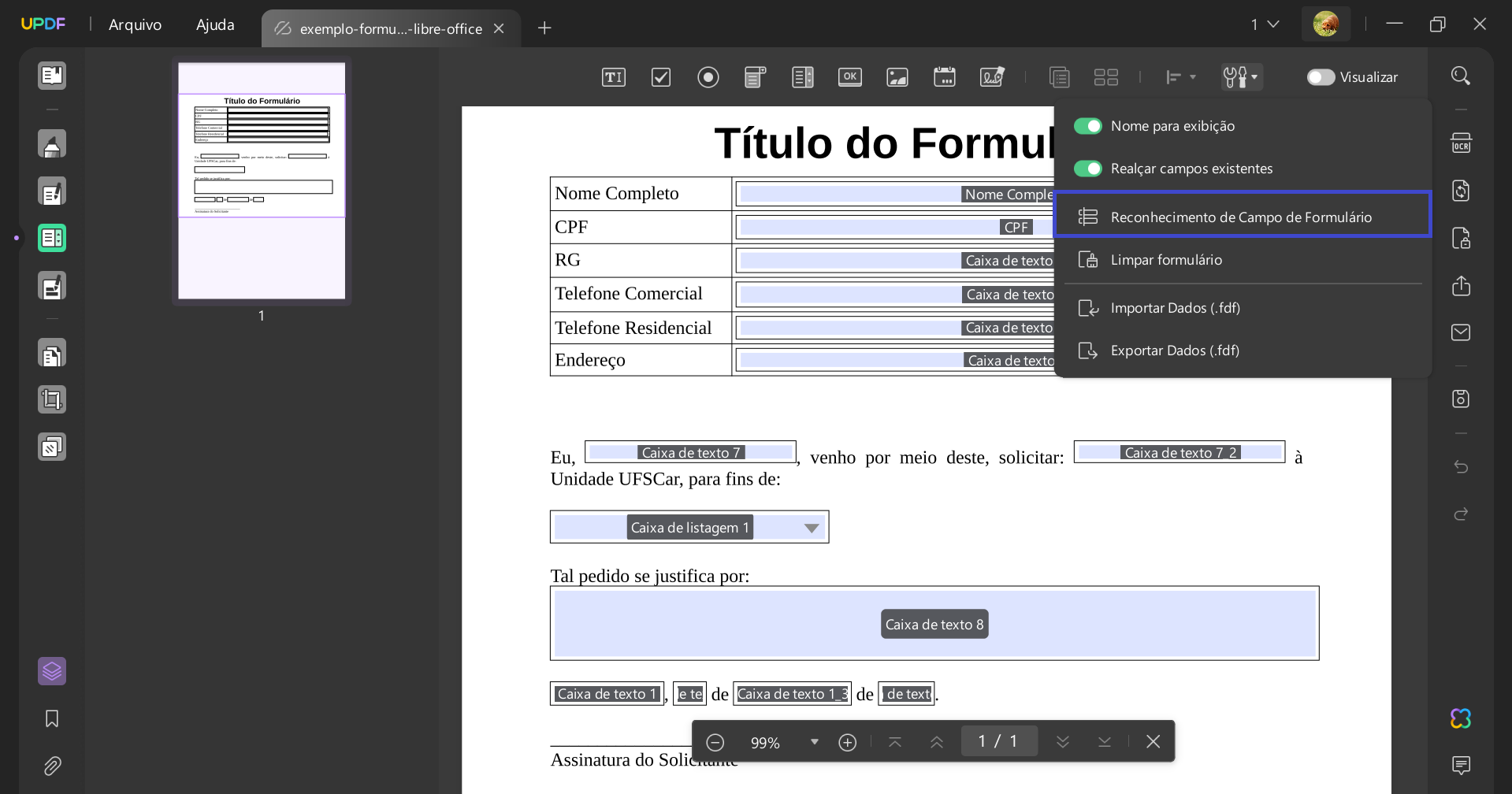 Converter PDF em Formulário Preenchível