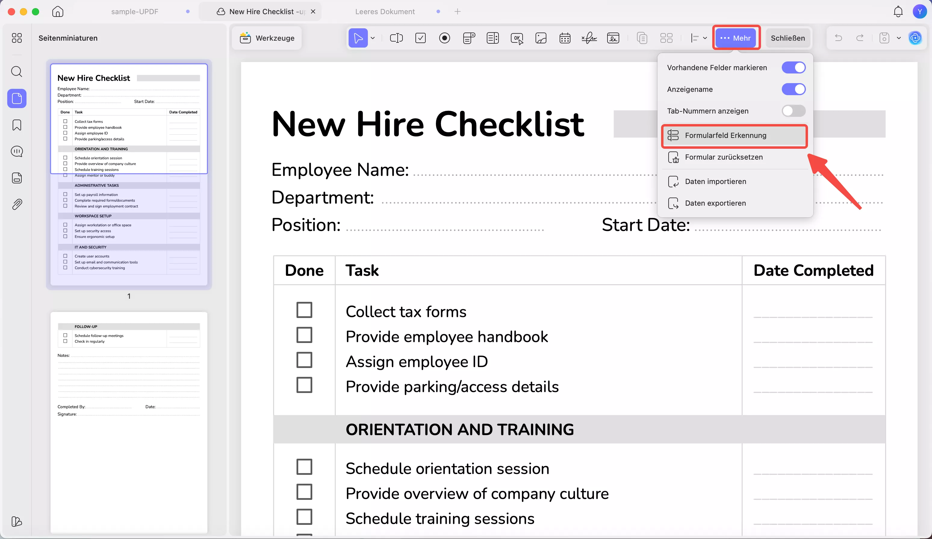 Formularfeld Erkennung