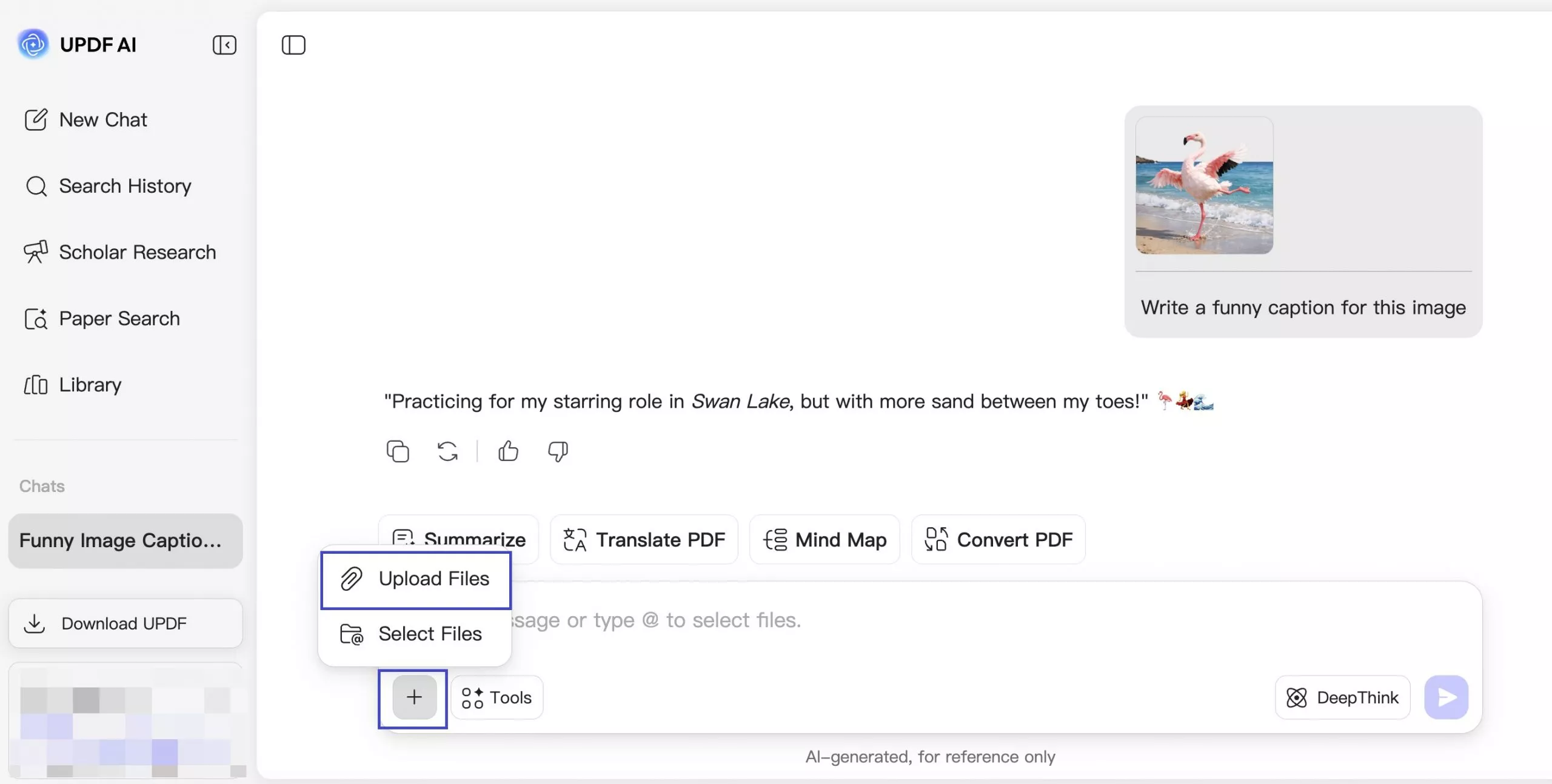 generate image caption on updf ai online