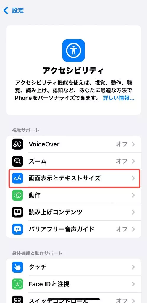 画面表示とテキストサイズ