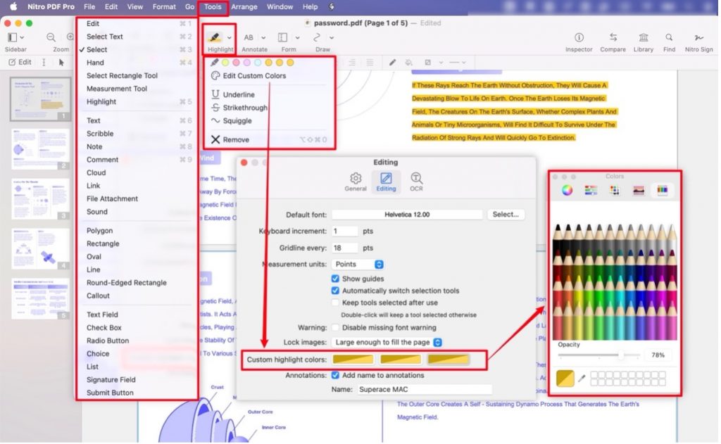 Nitro PDF Proのページをまたぐハイライト機能
