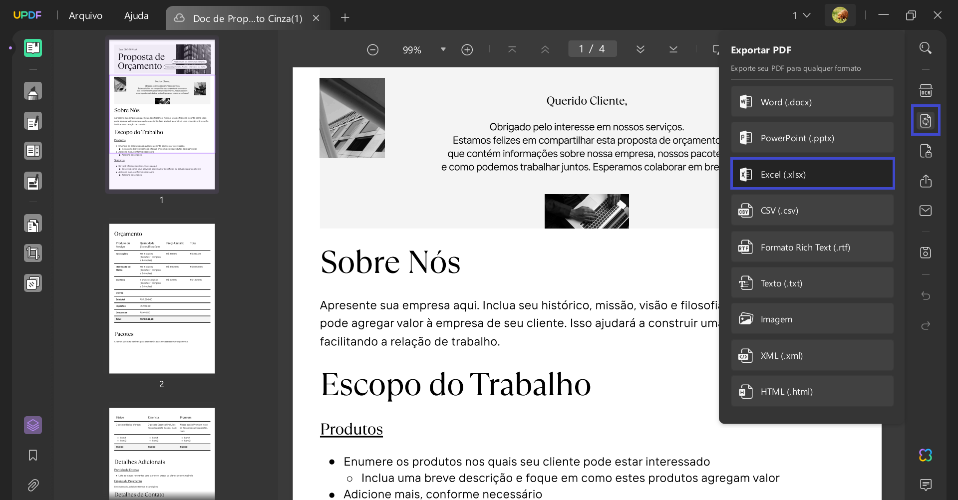 PPT para arquivo Excel 