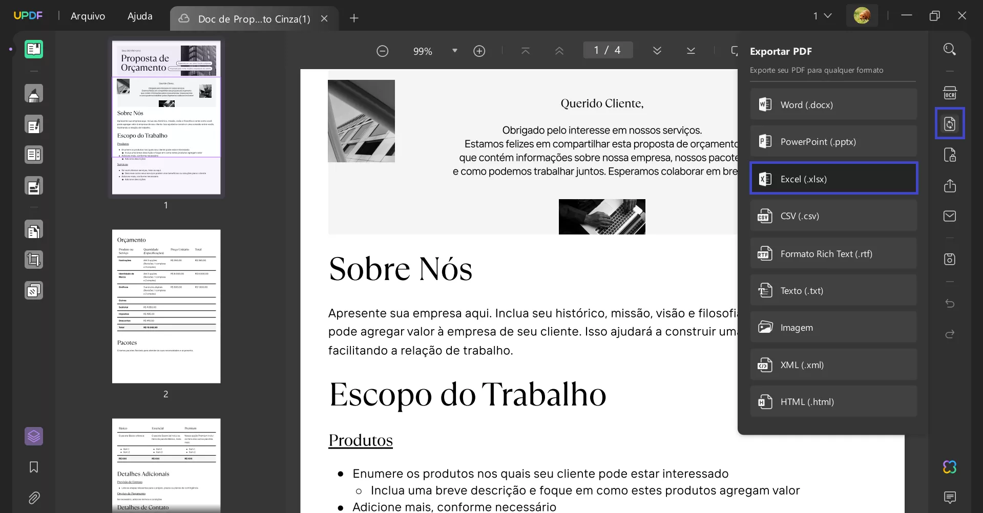 PPT para arquivo Excel