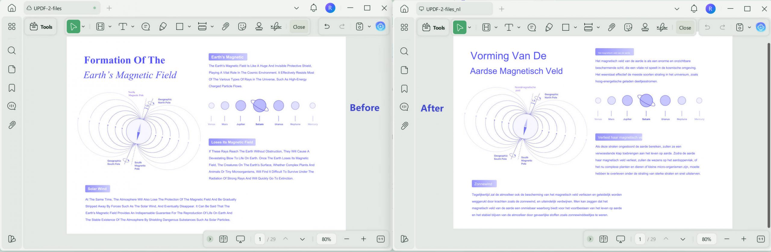 Before and after translation with UPDF on Windows