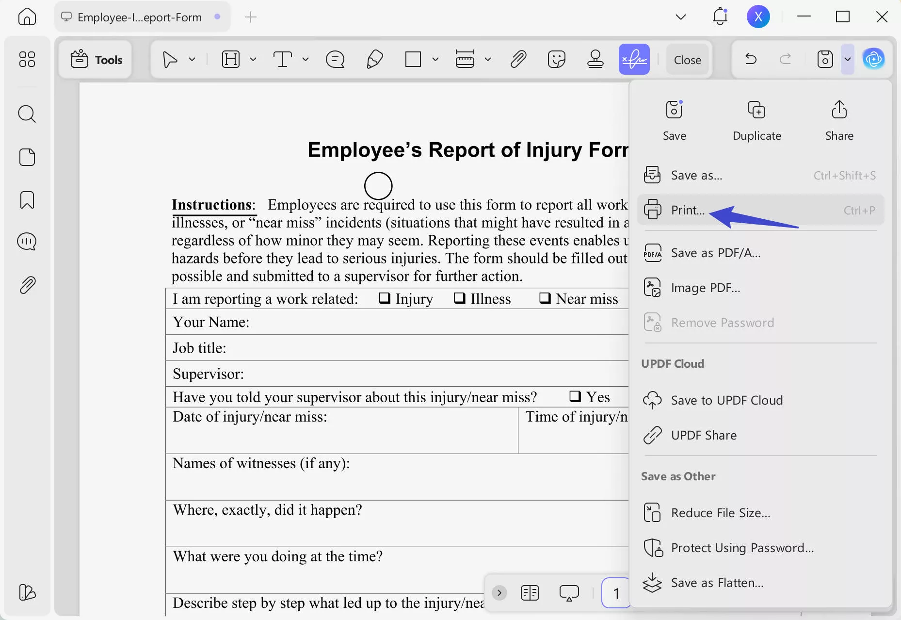 access print option