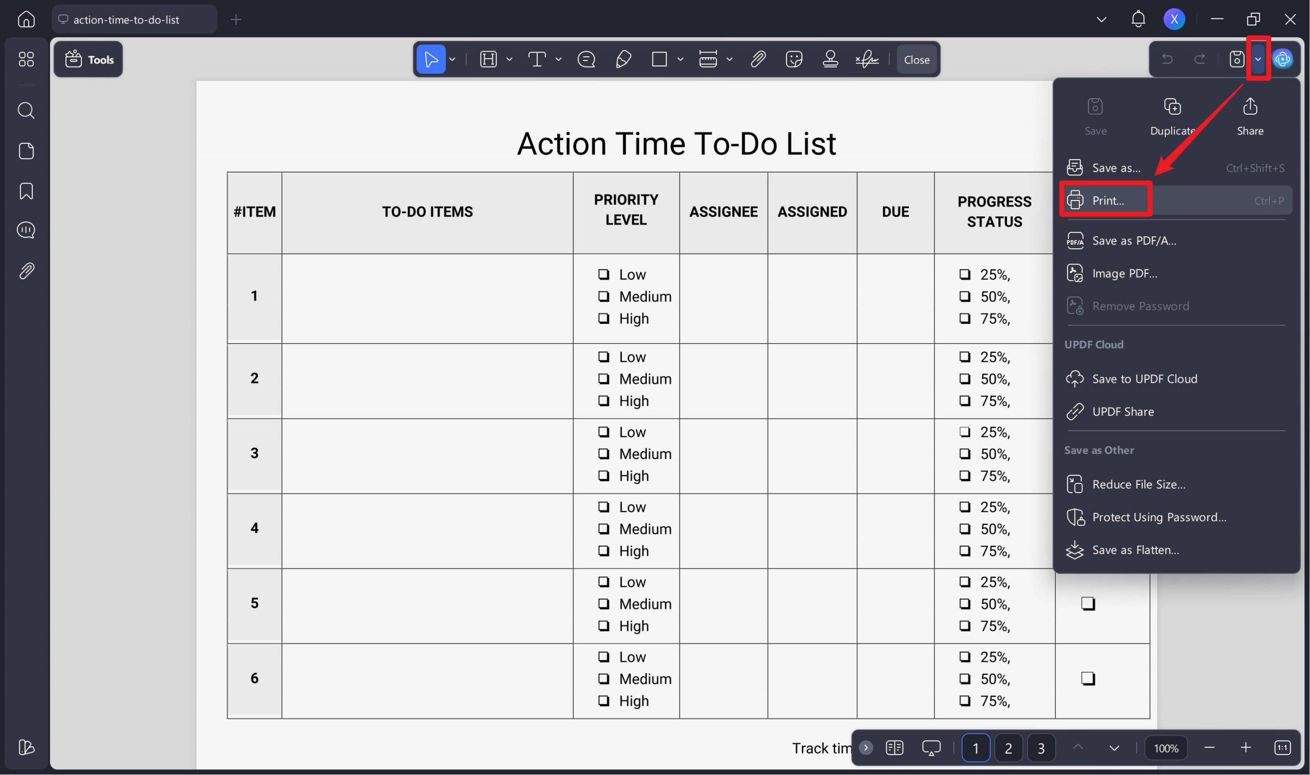 print to do list updf on windows