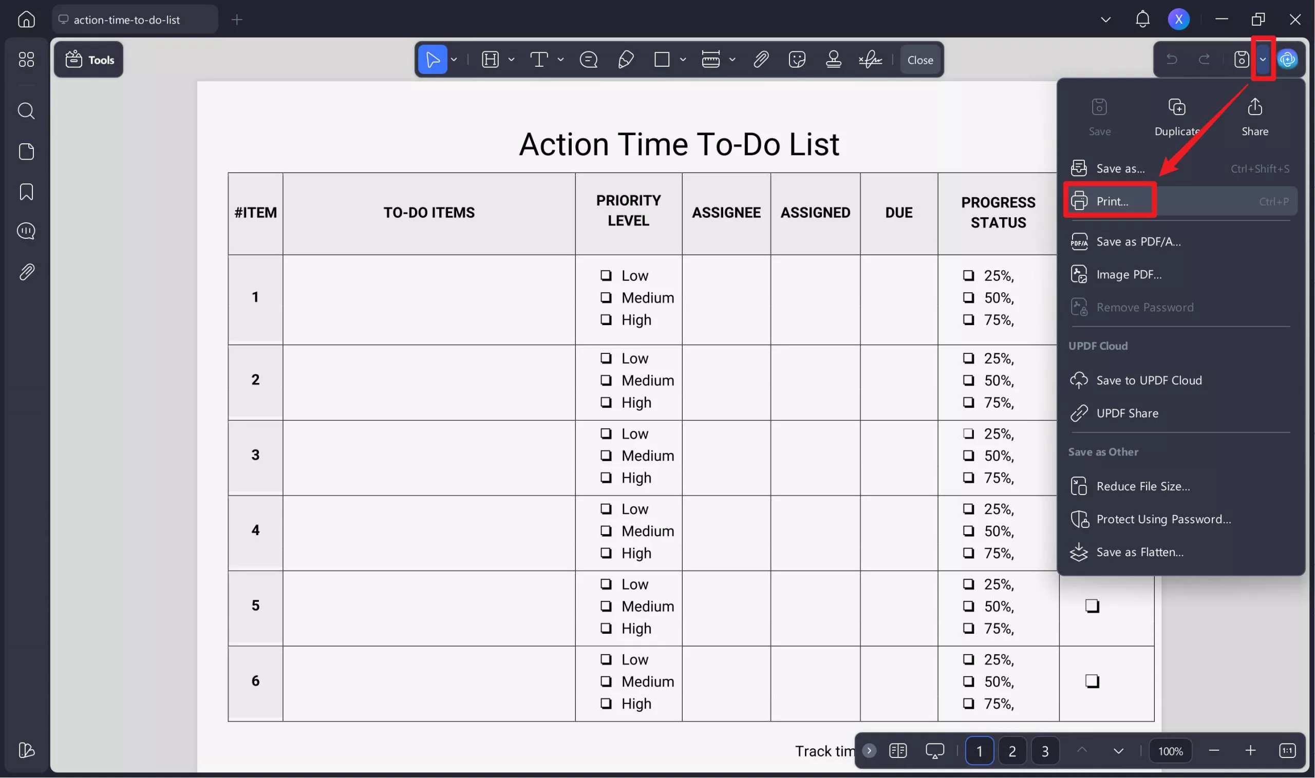 print to do list updf on windows